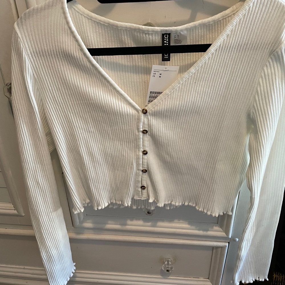 White Ribbed Long-Sleeve